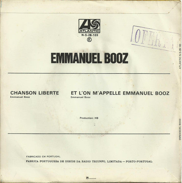 Emmanuel Booz - Chanson Liberté / Et L'On M'Appelle Emmanuel Booz