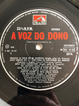 Os Madrigalistas Do Conservatório Nacional De Lisboa, Gerhard Doderer - Música Vocal e Música de Órgão dos Séc. XVI, XVII, E XVIII