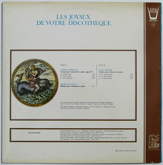 Darius Milhaud / Henri Sauguet / Jean Wiener - Pierre Penassou, Jacqueline Robin - Sonate Opus 377 / Ballade / Sonate