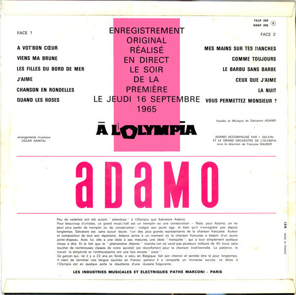 Adamo - Adamo À L'Olympia