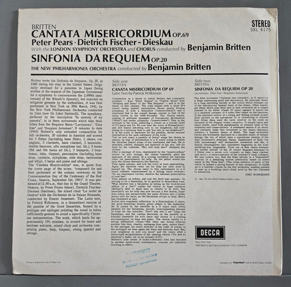 Benjamin Britten, Peter Pears, Dietrich Fischer-Dieskau, London Symphony Orchestra & London Symphony Chorus, New Philharmonia Orchestra - Cantata Misericordium / Sinfonia Da Requiem