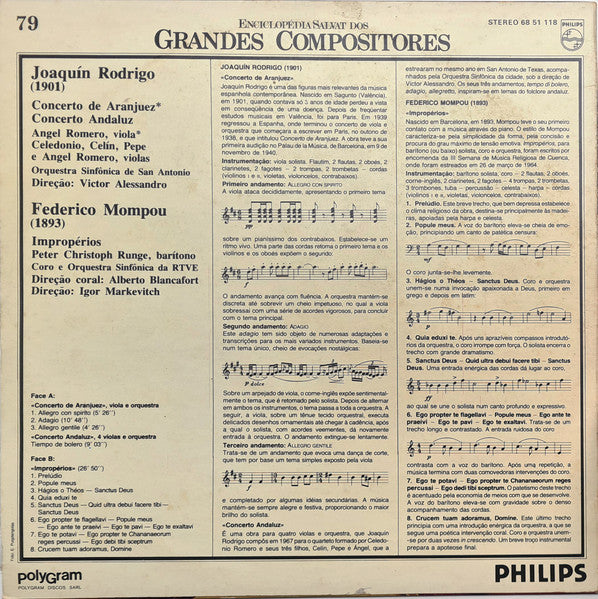Joaquín Rodrigo, Frederic Mompou - Angel Romero (2), The Romeros, San Antonio Symphony Orchestra, Victor Alessandro, Peter Christoph Runge, Coro De RTVE E Orquesta Sinfónica de RTVE, Igor Markevitch - Concerto De Aranjuez / Concerto Andaluz / Impropérios