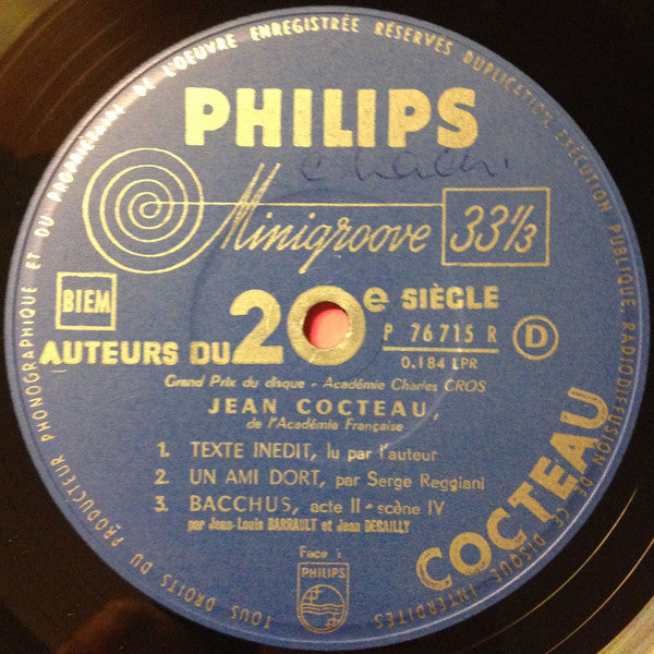 Jean Cocteau, Serge Reggiani, Jean-Louis Barrault, Jean Desailly - Un Ami Dort / Bacchus / Texte Inédit