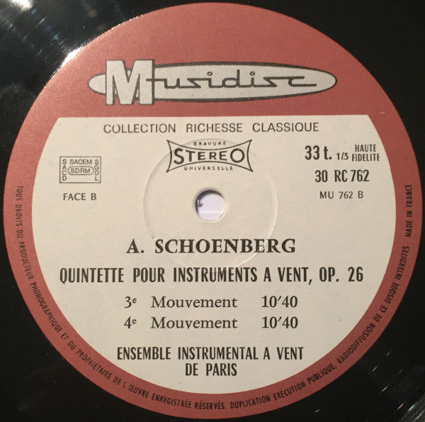 Arnold Schoenberg, Ensemble Instrumental À Vent De Paris Conducted By Roland Douatte - Quintette Pour Instruments À Vent, Opus 26