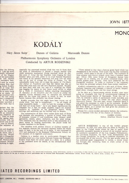 Zoltán Kodály, Philharmonic Symphony Of London, Artur Rodzinski - Hary Janos Suite / Dances Of Galanta / Marossezek Dances