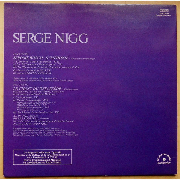 Serge Nigg - Jérôme Bosch-Symphonie / Le Chant Du Dépossédé
