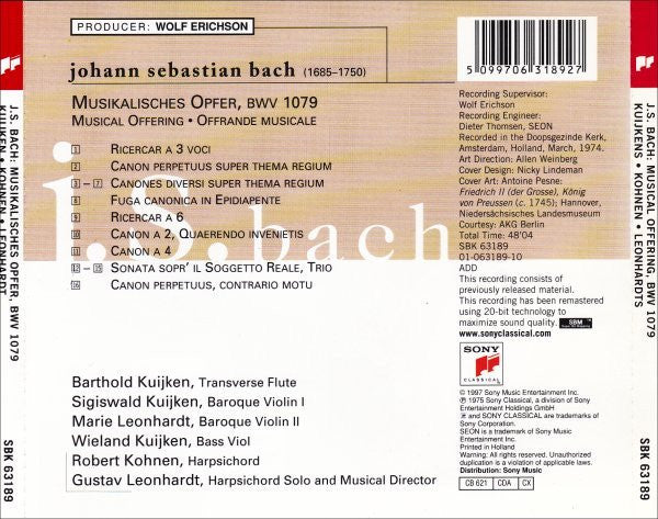 Johann Sebastian Bach - Kuijkens • Robert Kohnen • Gustav Leonhardt - Musikalisches Opfer, BWV 1079