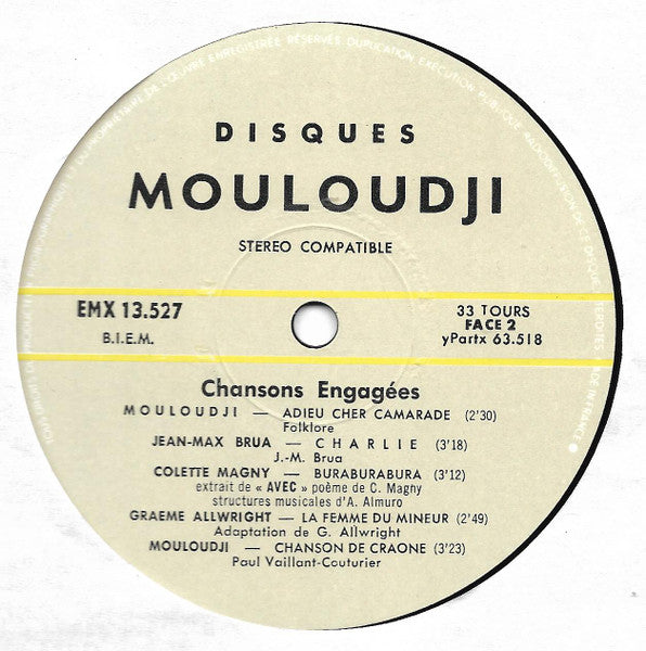 Mouloudji, Colette Magny, Jean-Max Brua, Graeme Allwright, Hélène Martin - Chansons Engagées