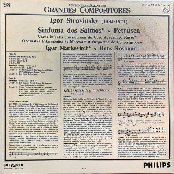 Igor Stravinsky - Государственный Академический Русский Хор Им. А. В. Свешникова · Moscow Philharmonic Orchestra · Concertgebouworkest, Igor Markevitch, Hans Rosbaud - Sinfonia Dos Salmos / Petrusca