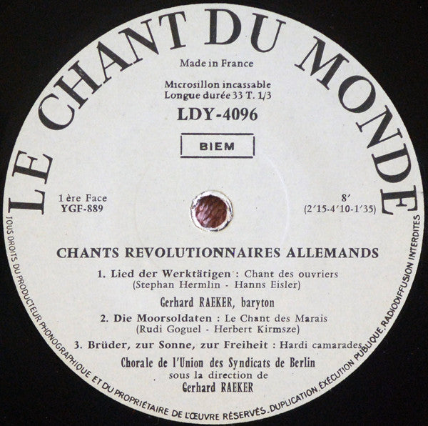 Chorale De L'union Des Syndicats De Berlin - Chants Revolutionnaires Allemands