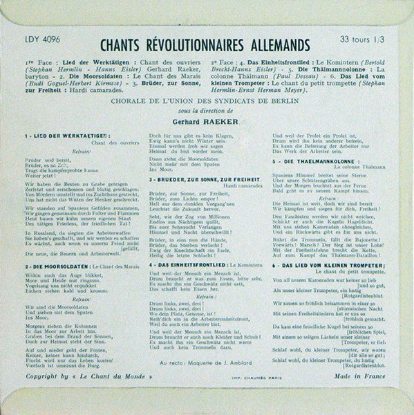 Chorale De L'union Des Syndicats De Berlin - Chants Revolutionnaires Allemands