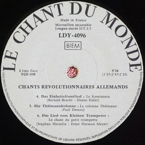 Chorale De L'union Des Syndicats De Berlin - Chants Revolutionnaires Allemands