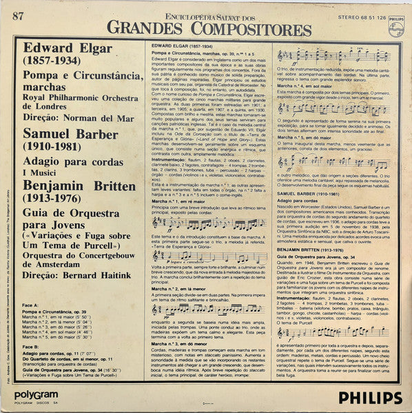 Sir Edward Elgar / Samuel Barber / Benjamin Britten - Royal Philharmonic Orchestra, Norman Del Mar, I Musici, Concertgebouworkest, Bernard Haitink - Pompa E Circunstância, Marchas / Adagio Para Cordas / Guia De Orquestra Para Jovens