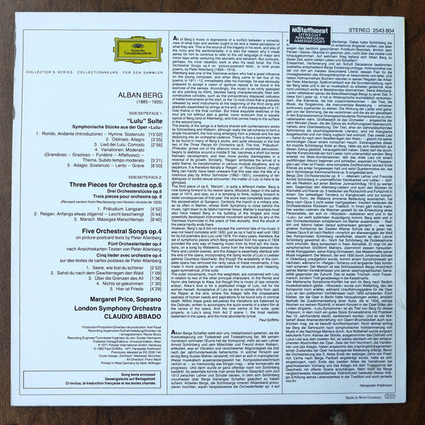 Alban Berg, Margaret Price, London Symphony Orchestra, Claudio Abbado - Lulu Suite / Altenberg Lieder / Three Pieces For Orchestra