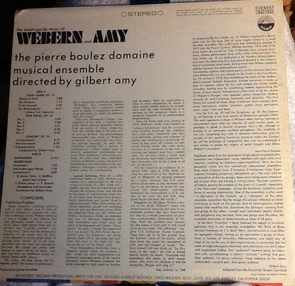 Anton Webern / Gilbert Amy - Orchestre Du Domaine Musical Directed By Gilbert Amy - The Avant-Garde Music Of Webern And Amy