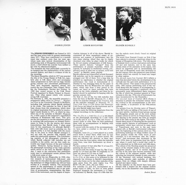 Jánosi Ensemble - Original Folk Tunes In Bartók's Music (Music From Szatmár And The Mezőség)