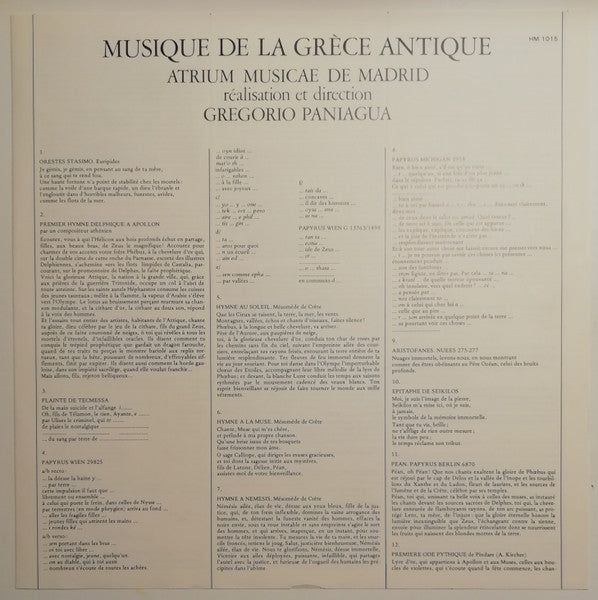 Atrium Musicae De Madrid, Gregorio Paniagua - Musique De La Grèce Antique