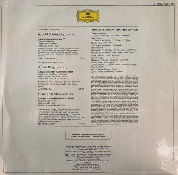 Claude Debussy / Alban Berg / Arnold Schoenberg, Boston Symphony Chamber Players - Prélude À L'après-midi D'un Faune / Adagio / Kammersymphonie Op. 9 / Transkriptionen = Transcriptions