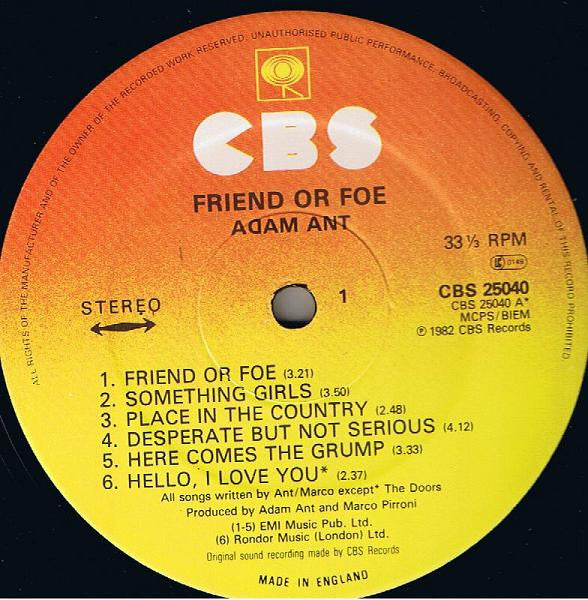 Adam Ant - Friend Or Foe