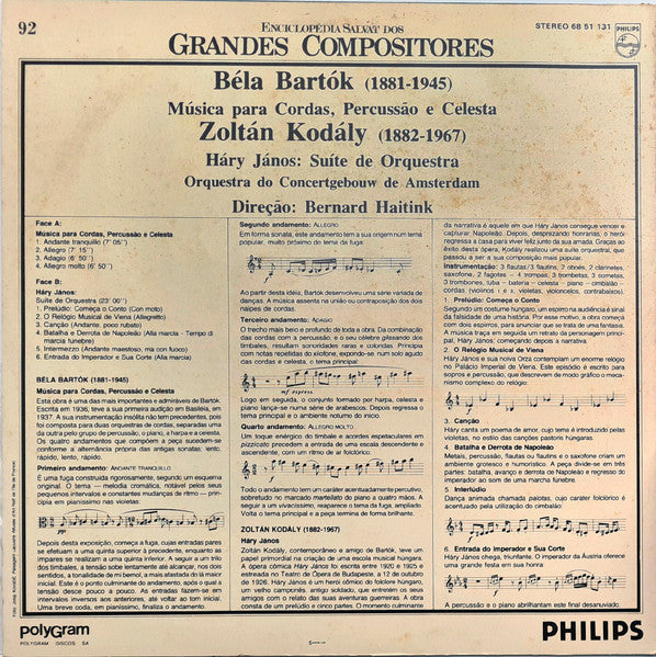 Béla Bartók / Zoltán Kodály - Concertgebouworkest, Bernard Haitink - Música Para Cordas, Percussão E Celesta / Háry János: Suíte De Orquestra