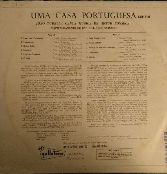 João Maria Tudela, Dan Hill E Seu Quinteto - Uma Casa Portuguesa (João Tudella Canta Música De Artur Fonseca)