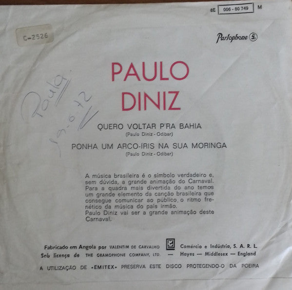 Paulo Diniz - Quero Voltar P'ra Bahia / Ponha Um Arco-Iris Na Sua Moringa