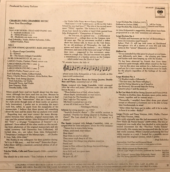 Charles Ives - Paul Zukofsky, Gilbert Kalish And New York String Quartet - Charles Ives Chamber Music