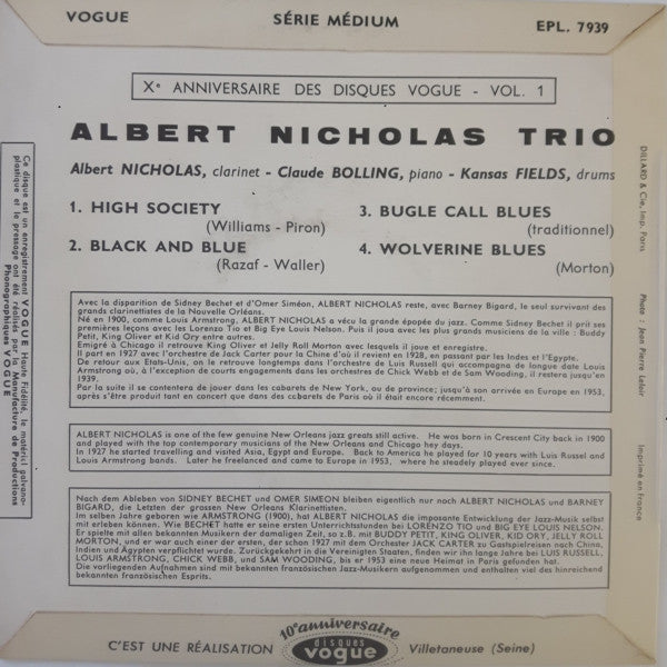Albert Nicholas Trio - New Orleans Clarinet Vol. 1