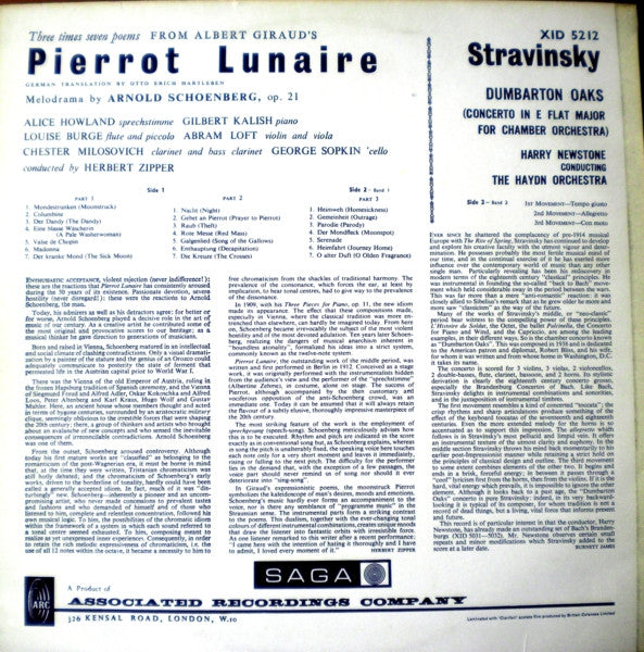 Arnold Schoenberg, Igor Stravinsky - Pierrot Lunaire / Dumbarton Oaks