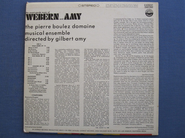 Anton Webern / Gilbert Amy - Orchestre Du Domaine Musical Directed By Gilbert Amy - The Avant-Garde Music Of Webern And Amy