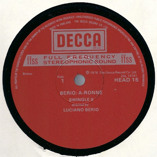 Luciano Berio - Swingle II - A-Ronne / Cries Of London