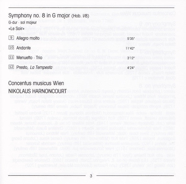 Joseph Haydn - Concentus Musicus Wien, Nikolaus Harnoncourt - Symphonies No. 6-8. «Le Matin» • «Le Midi» • «Le Soir»