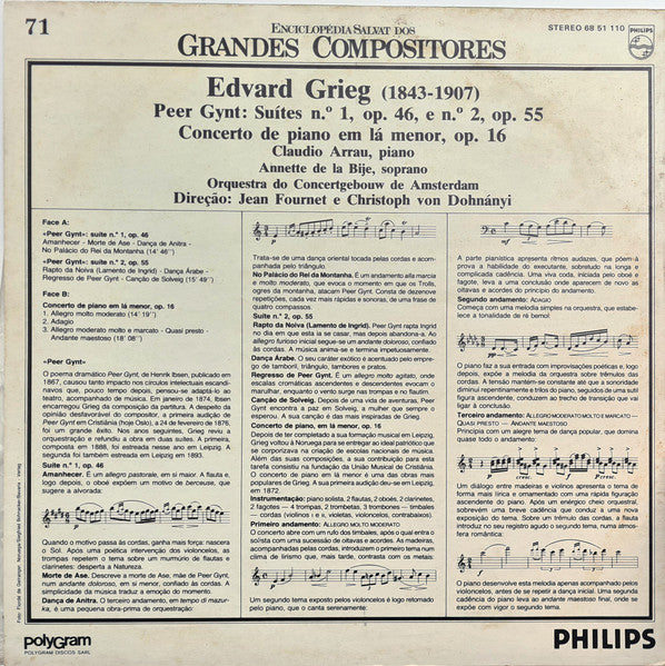 Edvard Grieg - Claudio Arrau, Annette de la Bije, Concertgebouworkest, Jean Fournet, Christoph von Dohnányi - Peer Gynt: Suítes N.º 1, Op. 46 E N.º 2, Op. 55 / Concerto De Piano Em Lá Menor, Op. 16