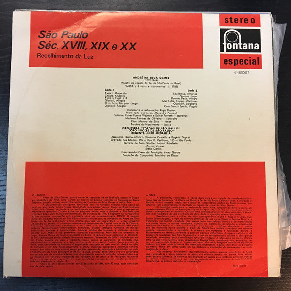André da Silva Gomes - Orquestra Cordas De São Paulo, Côro Vozes De São Paulo, Julio Medaglia - São Paulo Séc XVIII,XIX e XX