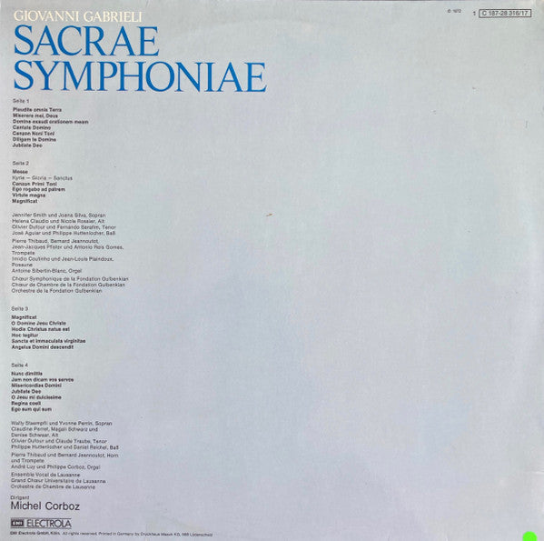 Giovanni Gabrieli - Michel Corboz, Chorus Of The Gulbenkian Foundation, Gulbenkian Orchestra - Sacrae Symphoniae