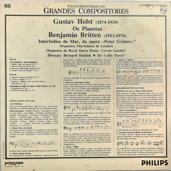 Gustav Holst / Benjamin Britten - London Philharmonic Orchestra, Orchestra Of The Royal Opera House, Covent Garden, Bernard Haitink, Sir Colin Davis - Os Planetas / Interlúdios do Mar, Da Ópera «Peter Grimes»