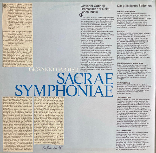 Giovanni Gabrieli - Michel Corboz, Chorus Of The Gulbenkian Foundation, Gulbenkian Orchestra - Sacrae Symphoniae