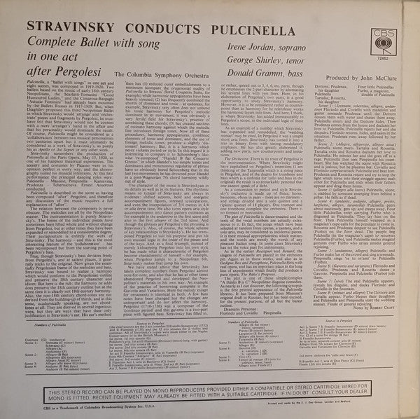 Igor Stravinsky, Irene Jordan, George Shirley, Donald Gramm, Columbia Symphony Orchestra - Pulcinella