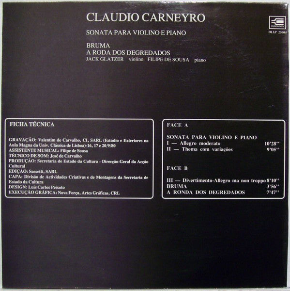 Cláudio Carneyro - Jack Glatzer, Filipe de Sousa - Sonata Para Violino E Piano • Bruma • A Roda Dos Degredados