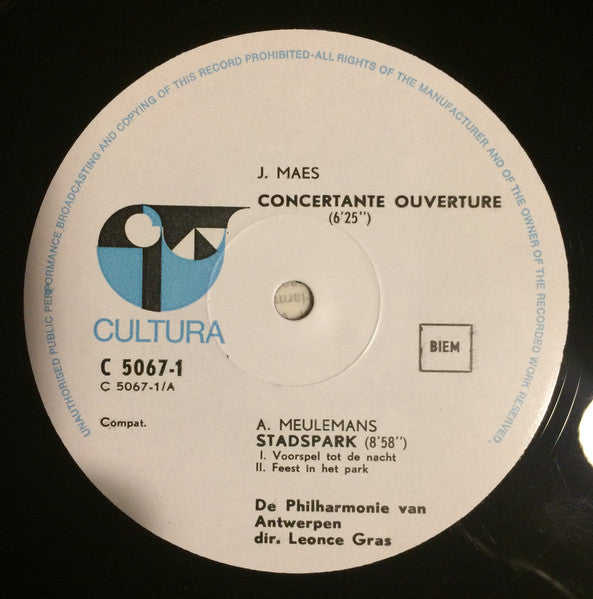 Arthur Meulemans / Jef Maes / Jef Van Hoof - Stadspark / Concertante Ouverture / Sinfonietta