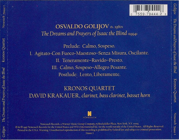 Osvaldo Golijov - Kronos Quartet, David Krakauer - The Dreams And Prayers Of Isaac The Blind