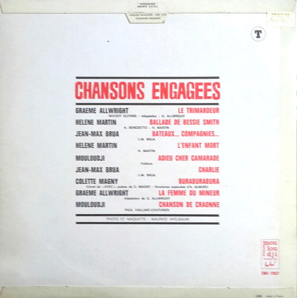 Mouloudji, Colette Magny, Jean-Max Brua, Graeme Allwright, Hélène Martin - Chansons Engagées
