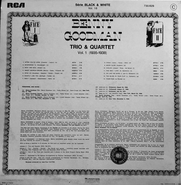 Benny Goodman Trio, The Benny Goodman Quartet - Trio & Quartet (1935-1938)
