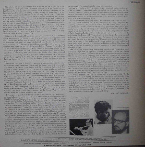 Iannis Xenakis / Krzysztof Penderecki - Akrata, Pithoprakta / Capriccio For Violin & Orchestra, De Natura Sonoris