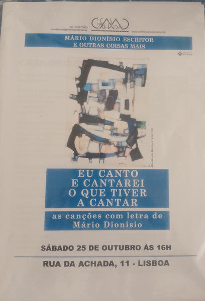 Various - Eu Canto E Cantarei O Que Tiver A Cantar - As Canções Com Letra de Mário Dionísio