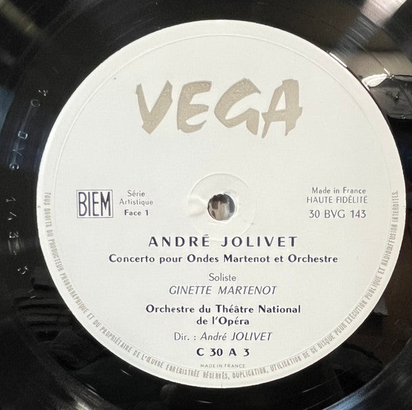 André Jolivet / Ginette Martenot - Lily Laskine, Orchestre National De L'Opéra De Paris - Concerto Pour Ondes Martenot Et Orchestre / Concerto Pour Harpe Et Orchestre De Chambre