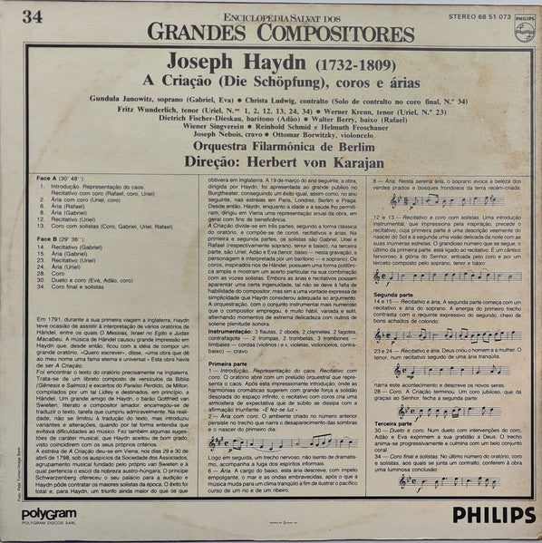 Joseph Haydn / Herbert Von Karajan / Wiener Singverein / Berliner Philharmoniker / Gundula Janowitz / Christa Ludwig / Werner Krenn / Fritz Wunderlich / Dietrich Fischer-Dieskau / Walter Berry - A Criação, Coros E Arias.