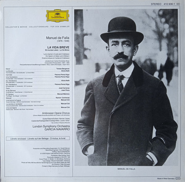Manuel De Falla, Teresa Berganza, Alicia Nafé, José Carreras, The Ambrosian Opera Chorus, London Symphony Orchestra, Garcia Navarro - La Vida Breve