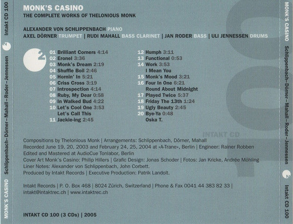 Alexander von Schlippenbach, Axel Dörner | Rudi Mahall | Jan Roder | Uli Jenneßen - Monk's Casino (The Complete Works Of Thelonious Monk)