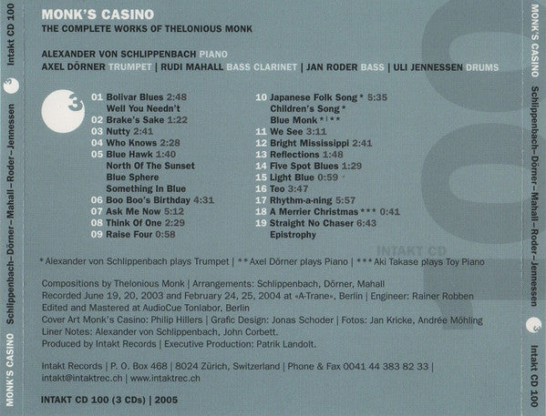 Alexander von Schlippenbach, Axel Dörner | Rudi Mahall | Jan Roder | Uli Jenneßen - Monk's Casino (The Complete Works Of Thelonious Monk)